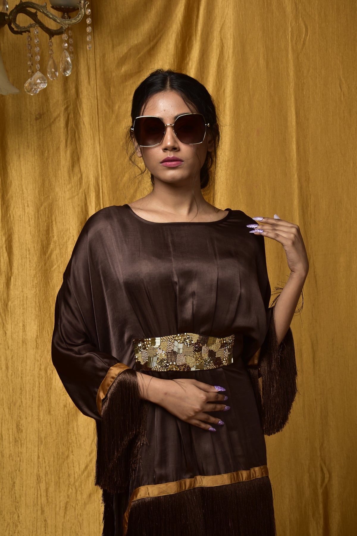 Tassée Cocoa Gleam Silk Kaftan Kurta Set